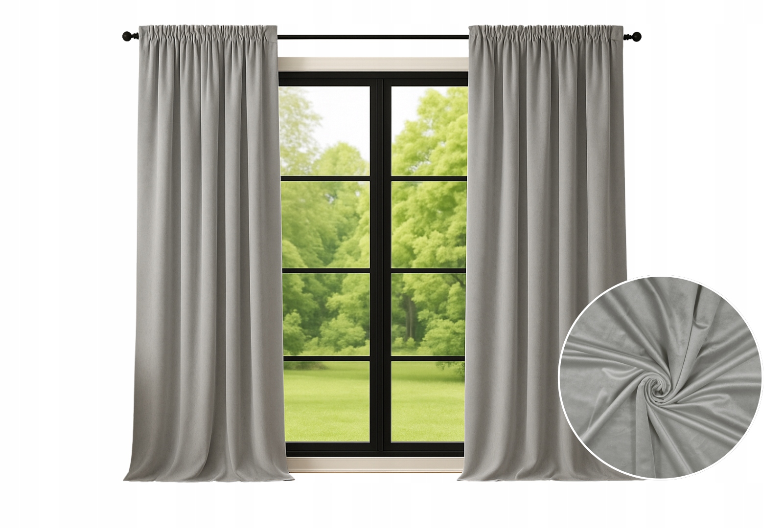 2x Světle Šedá sametová Závěs 140x220cm elegantní měkká do obývacího pokoje, silná Šedá