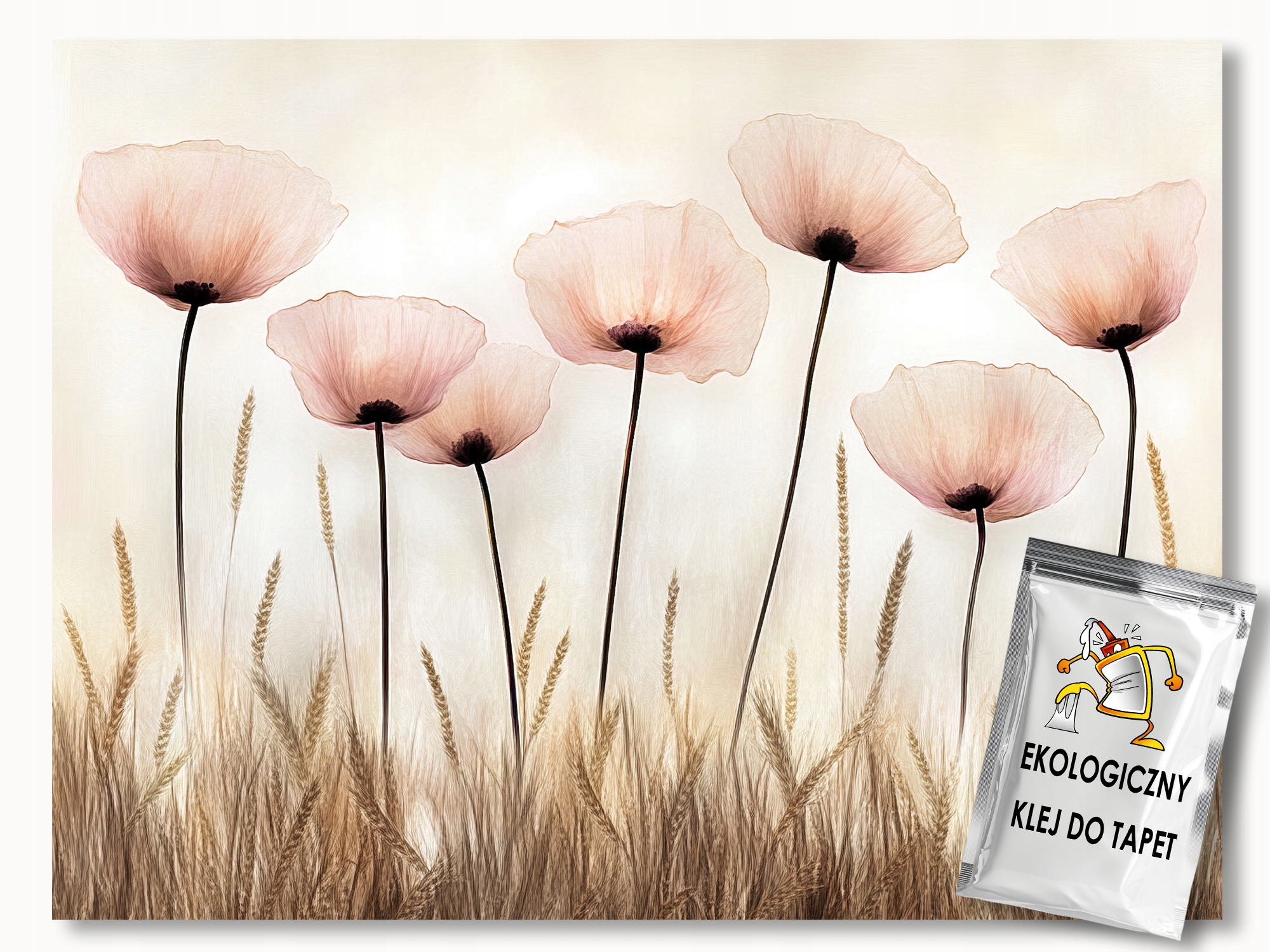Fototapeta Flizelina Louka Pole Zahrada Květiny Máky Obiloviny Klasy 200x140 lepidlo
