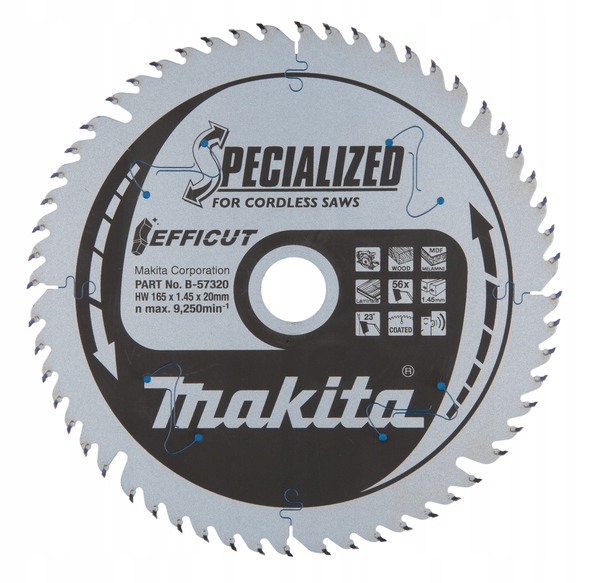 Makita B-57320 Specialized Tarcza Tnąca do drewna laminatu Mdf 165x20mm 56Z