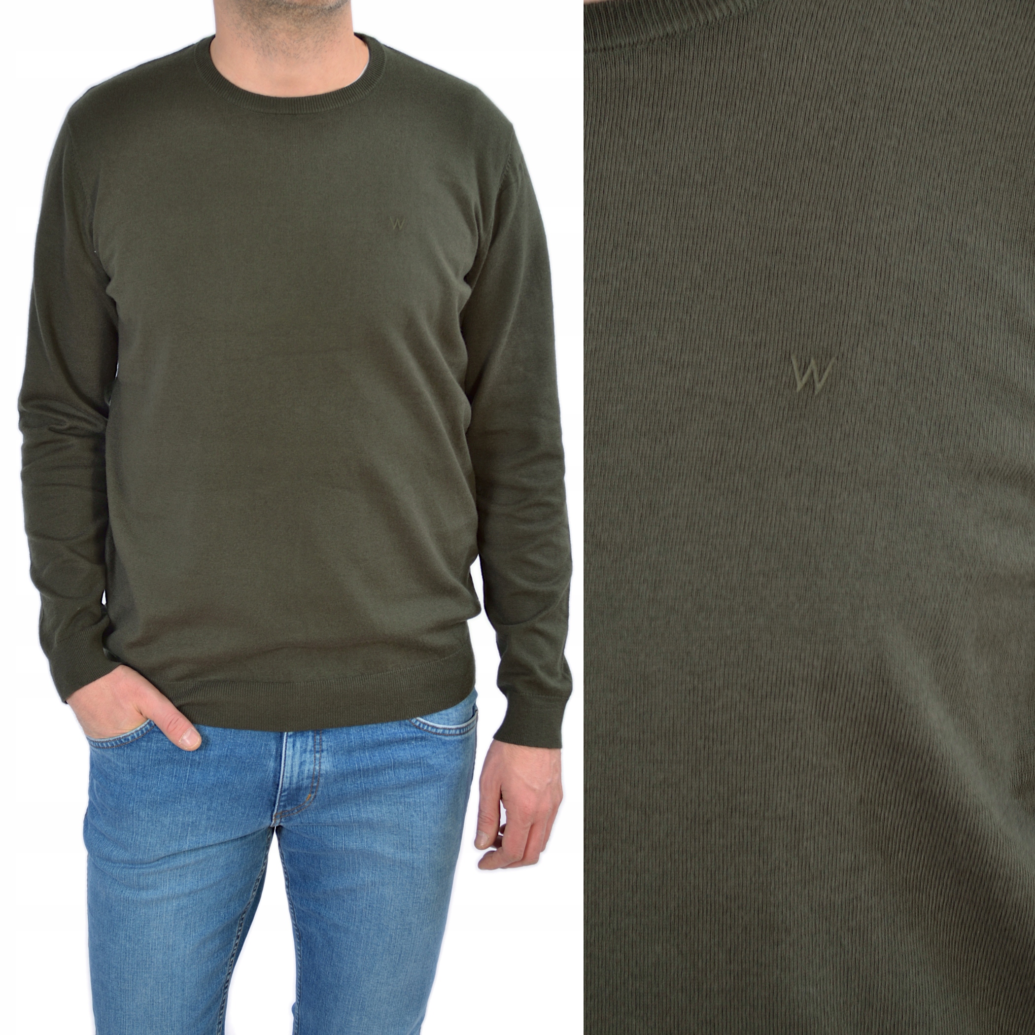 Wrangler Crew Knit rosin green Zelený Pánský Svetr khaki XXL