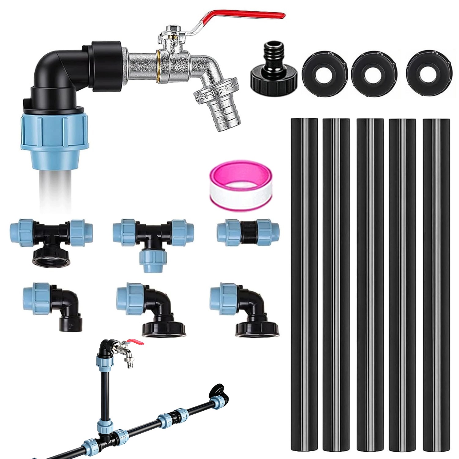 Sada Pro Propojení Ibc 3 Nádrží 3000L S60X6 DN50 Pe 25MM Pro Dešťové Vody