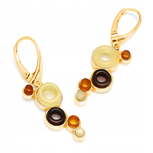 Zlaté Náušnice s originálním baltský jantar ze Stříbra ag 925 Pozlacené