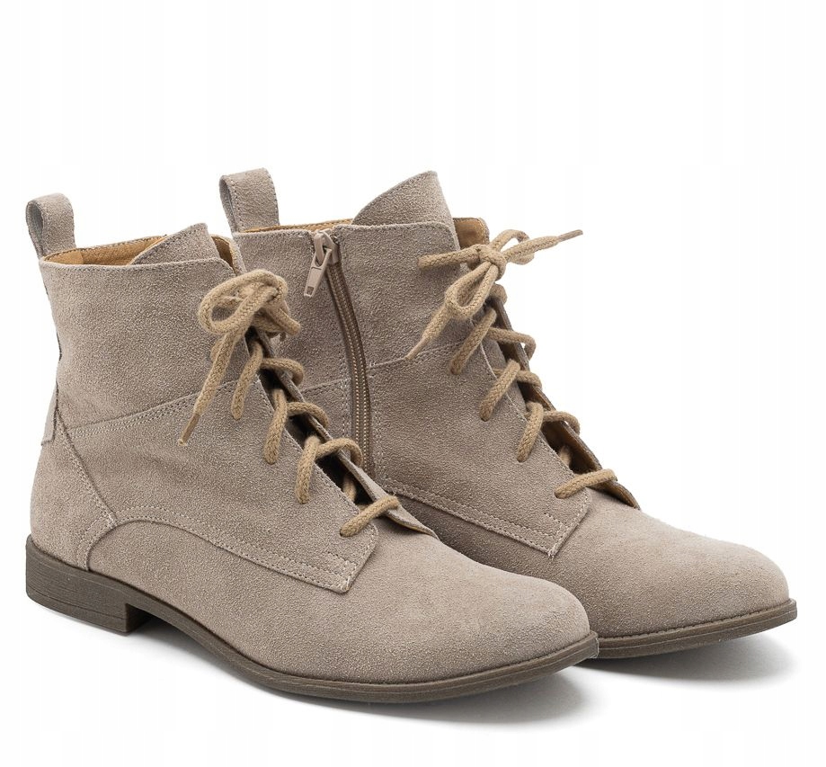 Klasické Ploché Zateplené Kožené Workery S Vázáním Polské 39