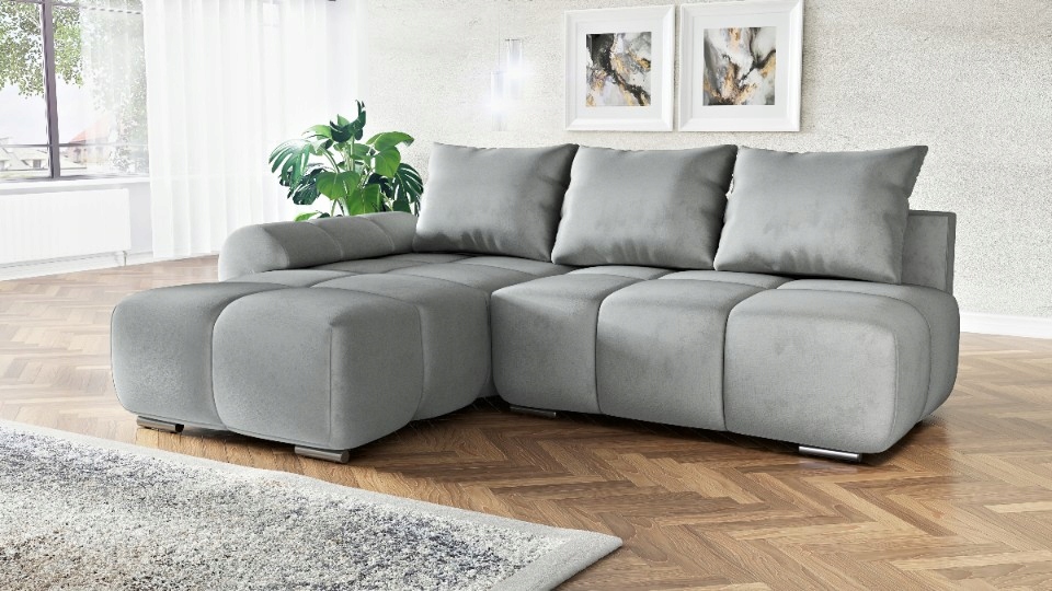 Šedý Rohová Sedací Souprava Rozkládací Do Obývacího Pokoje Rohová Sedačka Šelmy 270 Levý Velurový Kontejner