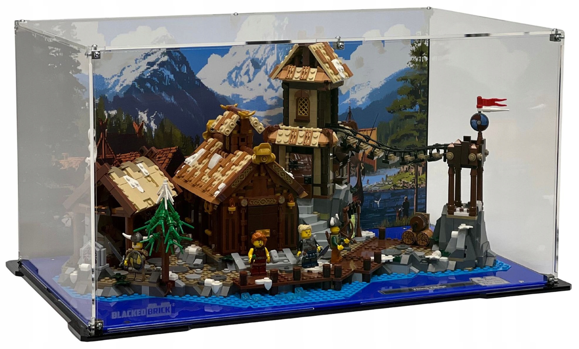 Vitrína s pozadím Blacked Brick pre Lego 21343 Ideas Dedina Vikingov