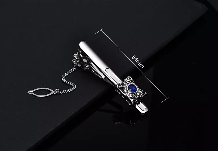 SPINKA KLIPS do KRAWATA srebrna francuska ELEGANCKA PREZENT DLA NIEGO Szerokość 7 mm