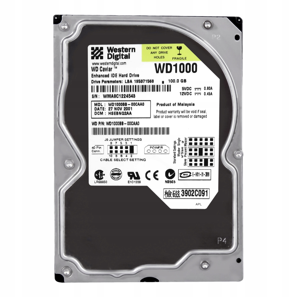 Wd Caviar 100GB 7.2K 2MB Ata 3.5'' WD1000BB-00CAA0
