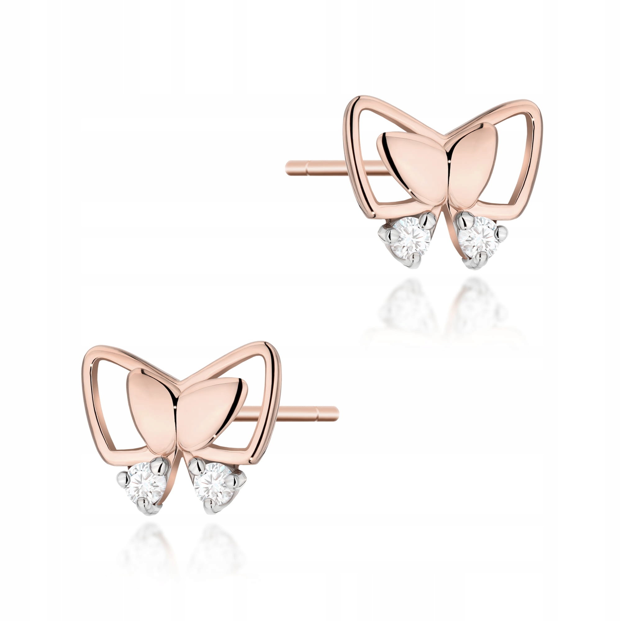 Dámské Náušnice ze zlata 585 s diamanty, růžové zlato, motýli, jako dárek