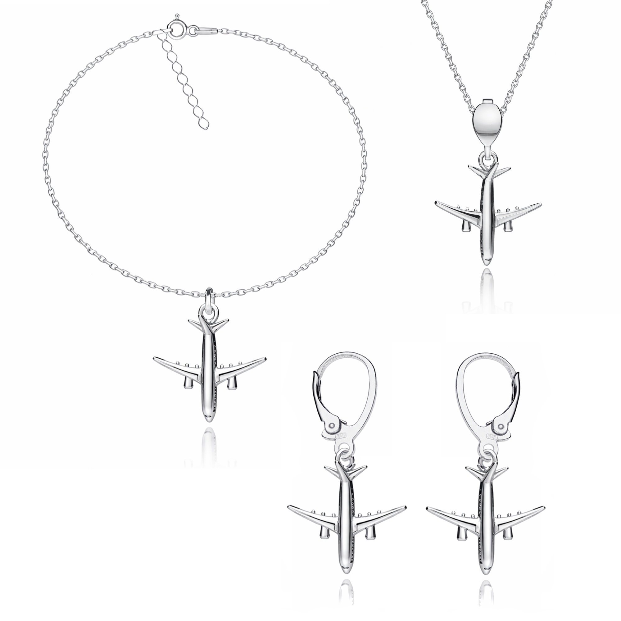 Letadlo boeing stříbrné sada šperků ankr stříbro 925