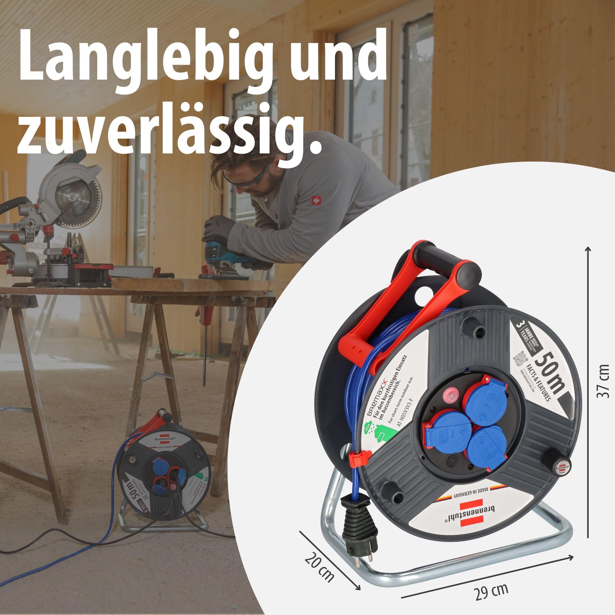 BRENNENSTUHL Kabel Bębnowy 50m Do Użytku Zewnętrznego IP44 Szary — miniatura 7