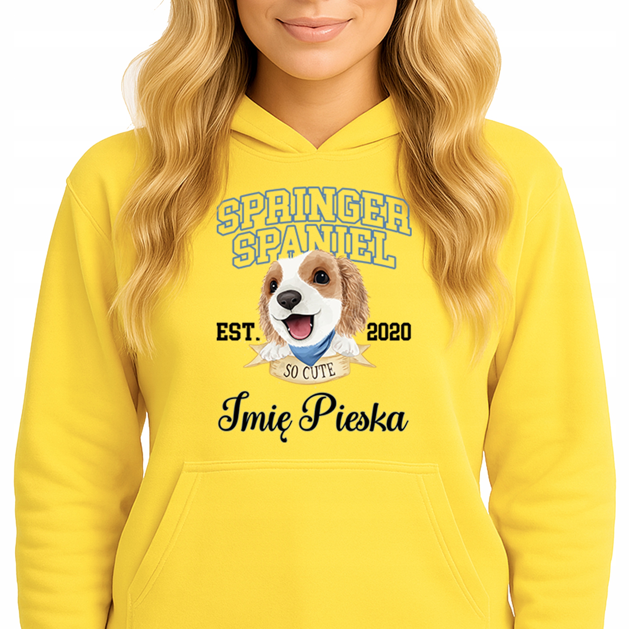 Mikina S Kapucí Žlutá bavlněná mikina Springer Spaniel *Jméno psa* S
