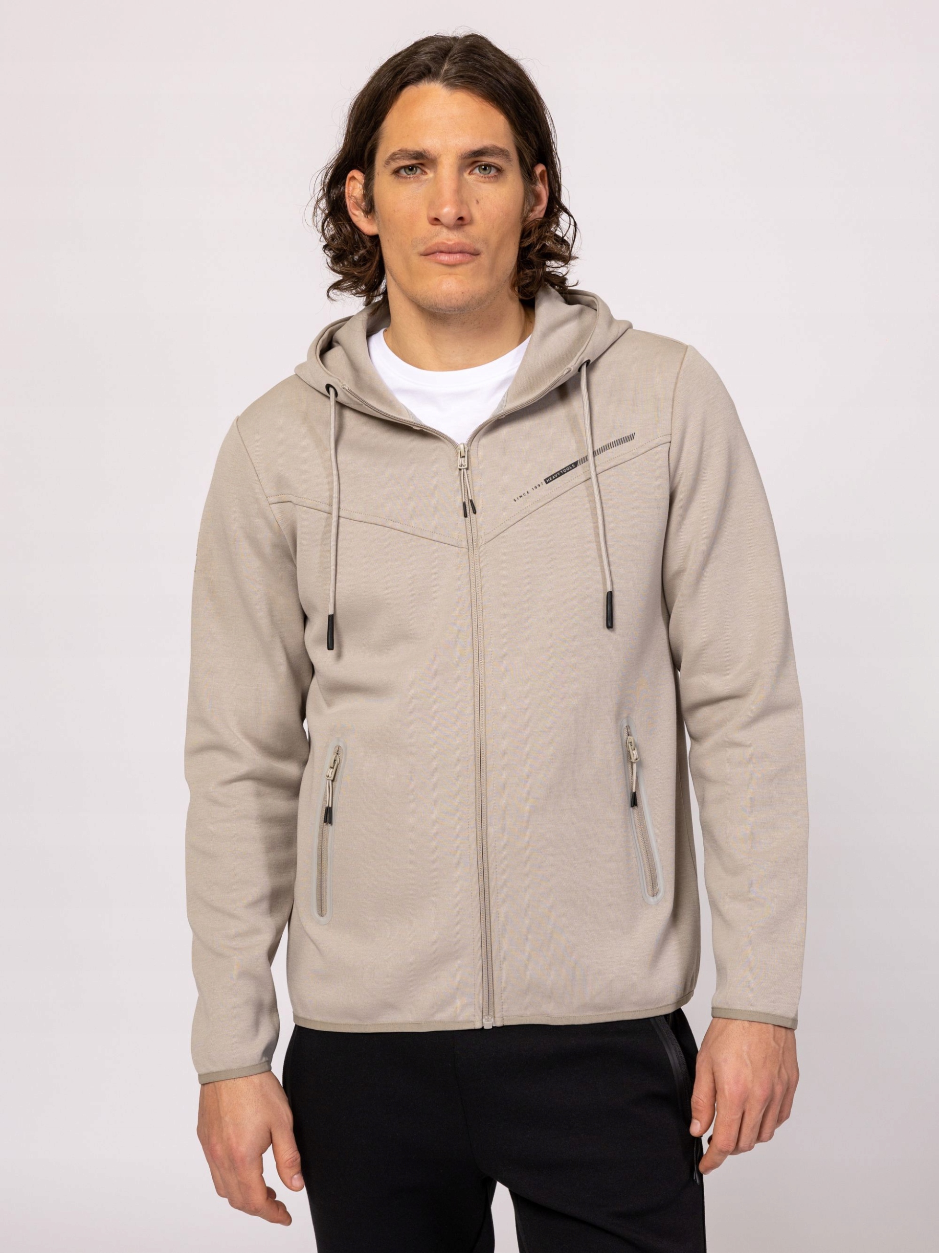 Heavy Tools s kapucí Heavy Tools Mikina S Kapucí Rozepínací Beige Moon Velikost M