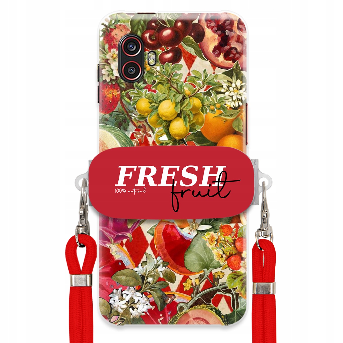 Puzdro pre Samsung Xcover 6 Pro Červené Crossbody vodítko držiak Fresh Fruit