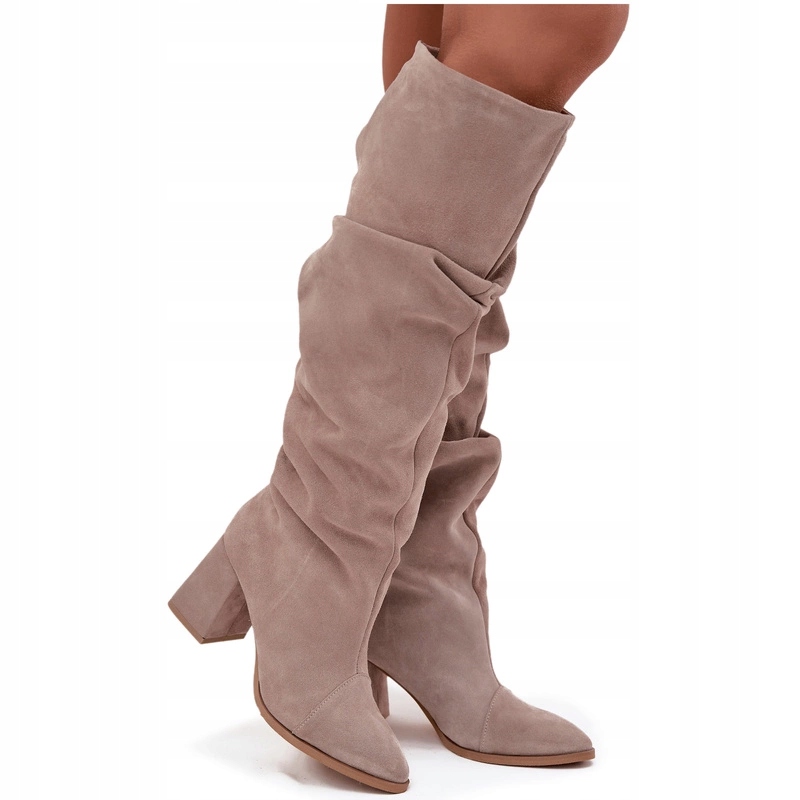 Dámské Semišové Kozačky S Řasením, Nazouvací Zazoo 4228 Béžové 35