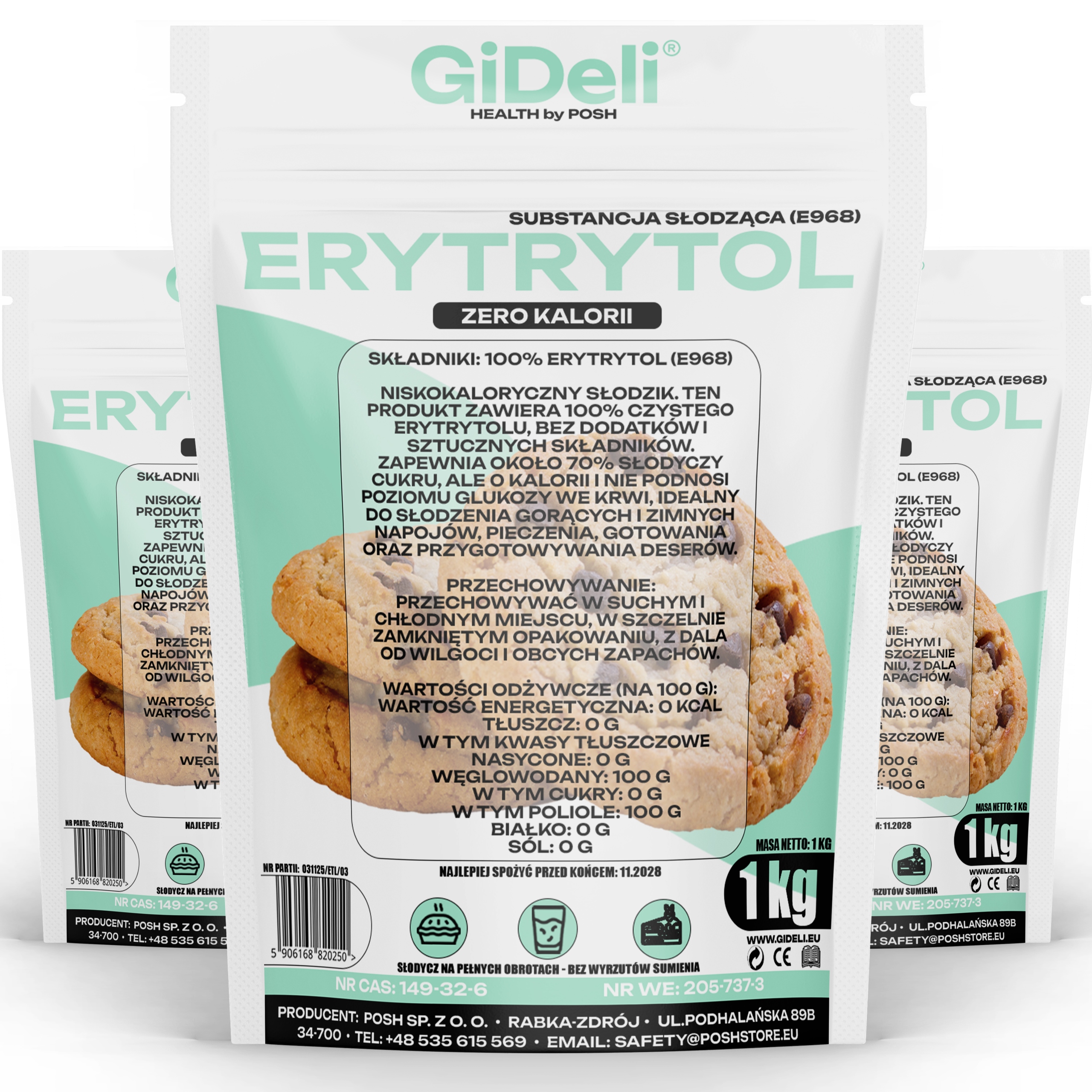 Levně GiDeli Erythritol 3x 1 kg Přírodní sladidlo bez kalorií, náhrada cukru