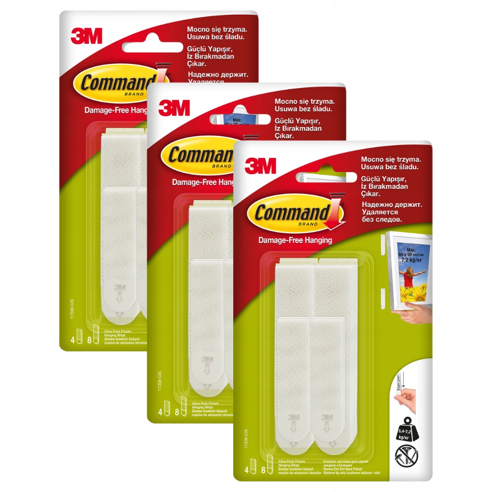 Command rzepy do wieszania obrazów bez wiercenia 2 rozmiary do 7,2kg 36szt.