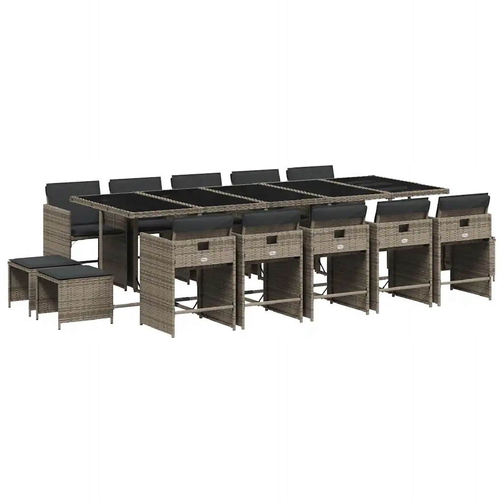 Zahradní nábytek set šedý Pe ratan s polstry 275 x 106 x 73 cm