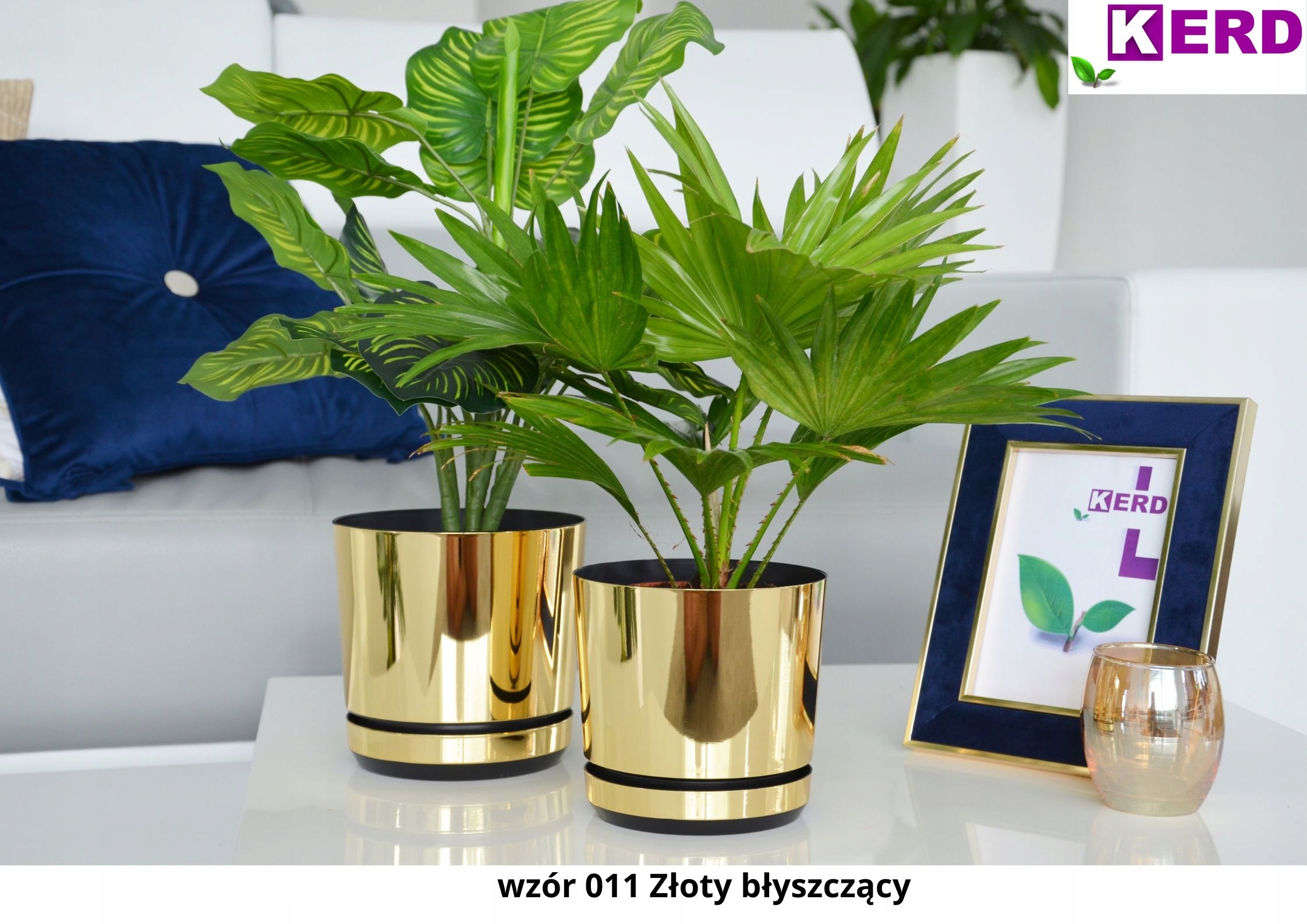 12 ZŁOTA BŁYSZCZĄCA wysoki połysk DONICZKA z podstawką z drenażem GLAMOUR Materiał wykonania tworzywo sztuczne