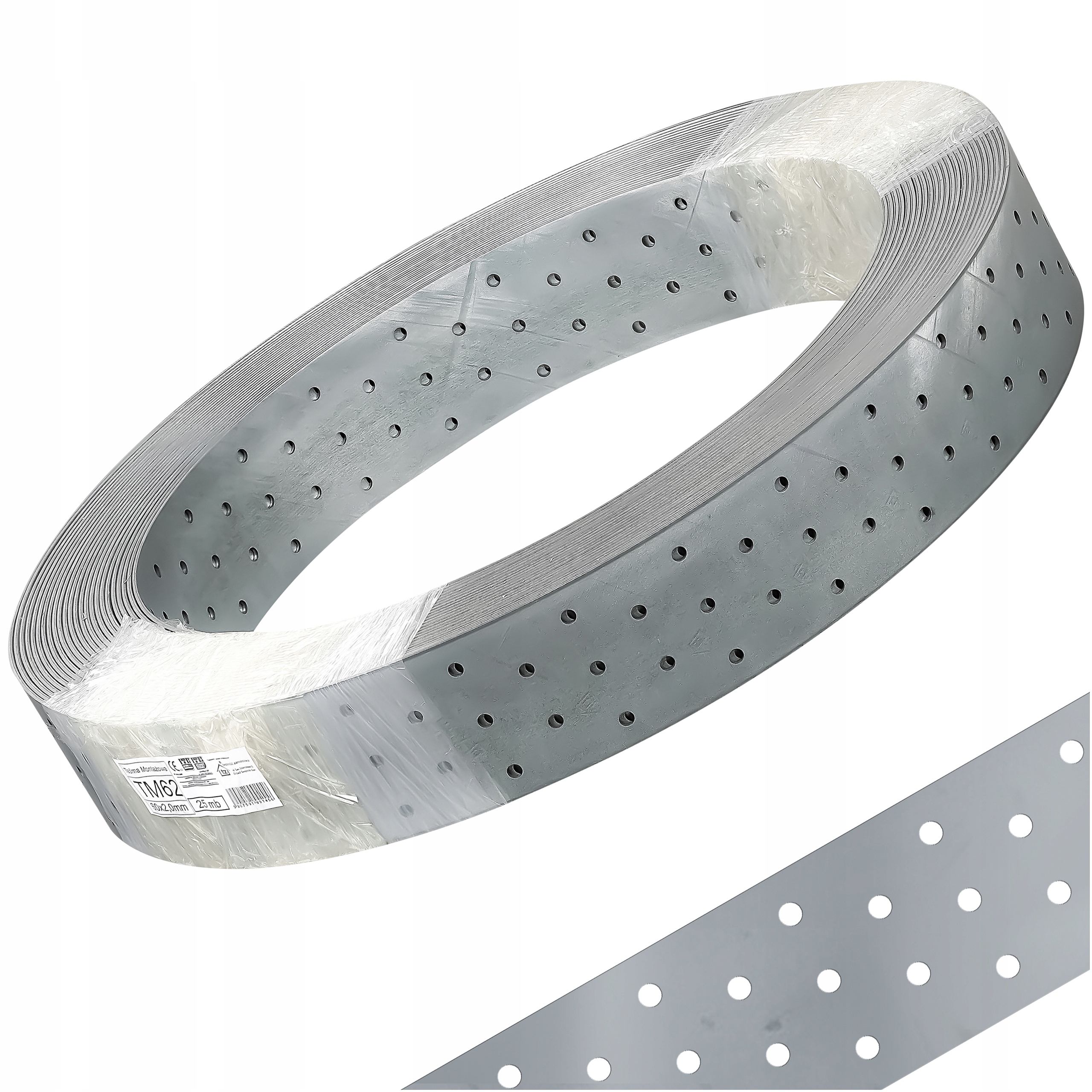 Perforovaná koncentračná páska 60 x 2 mm x 25 m oceľová TM62