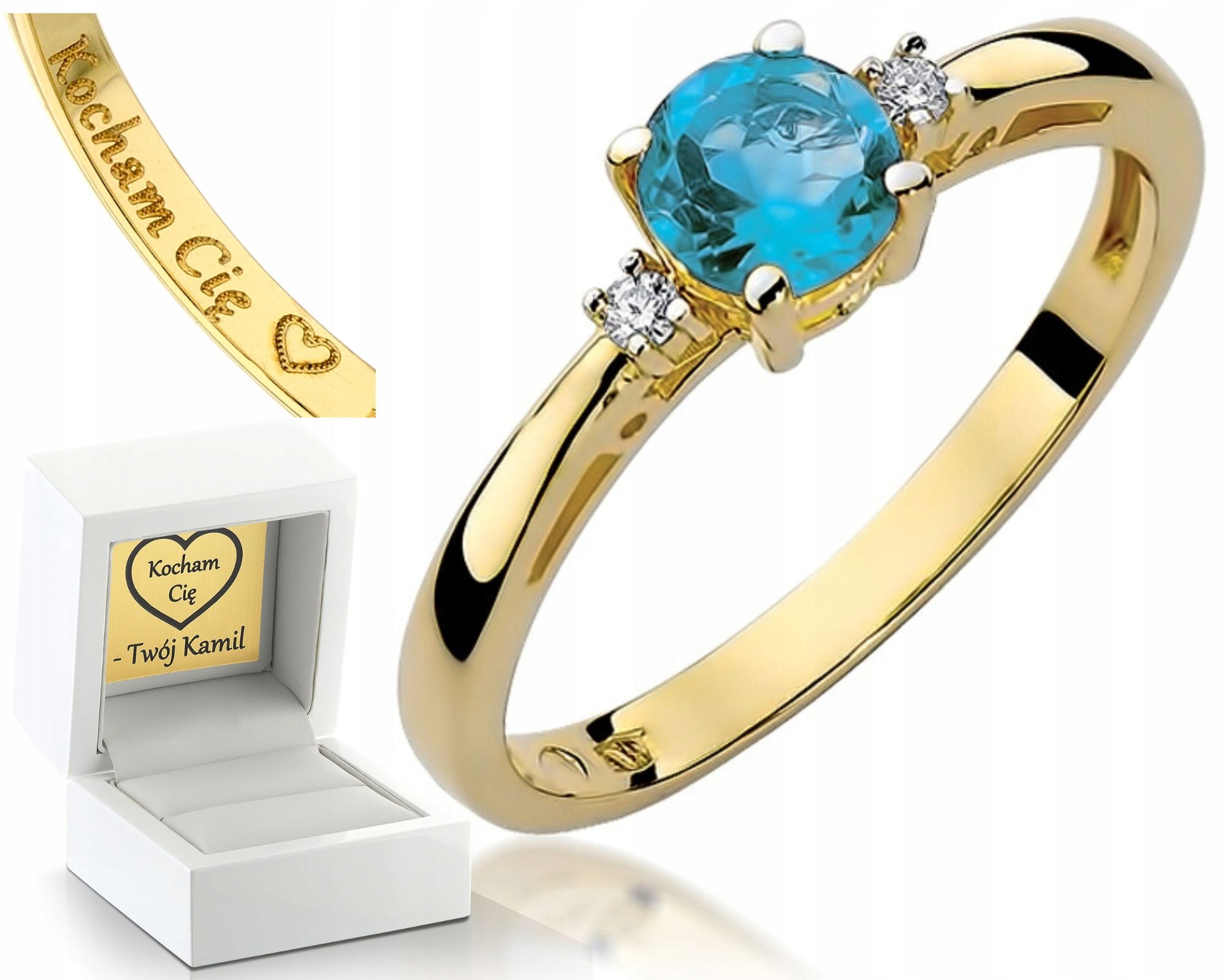 Prstýnek Au S Topazem A Brilianty Gravírování Bonus