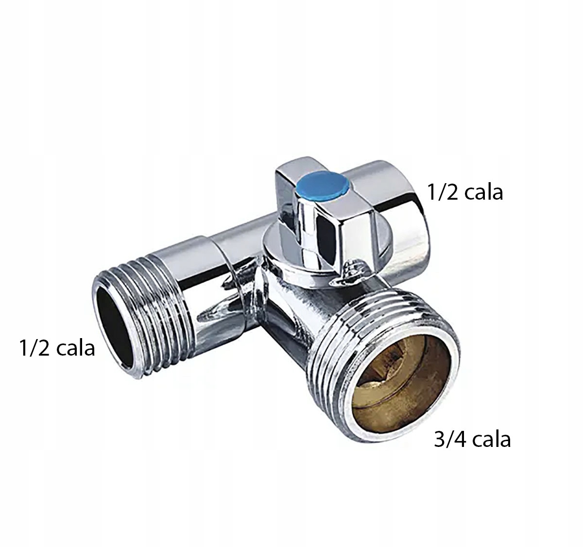 Zawór kątowy do podłączenia pralki, zmywarki, trójnik 1/2x1/2x3/4