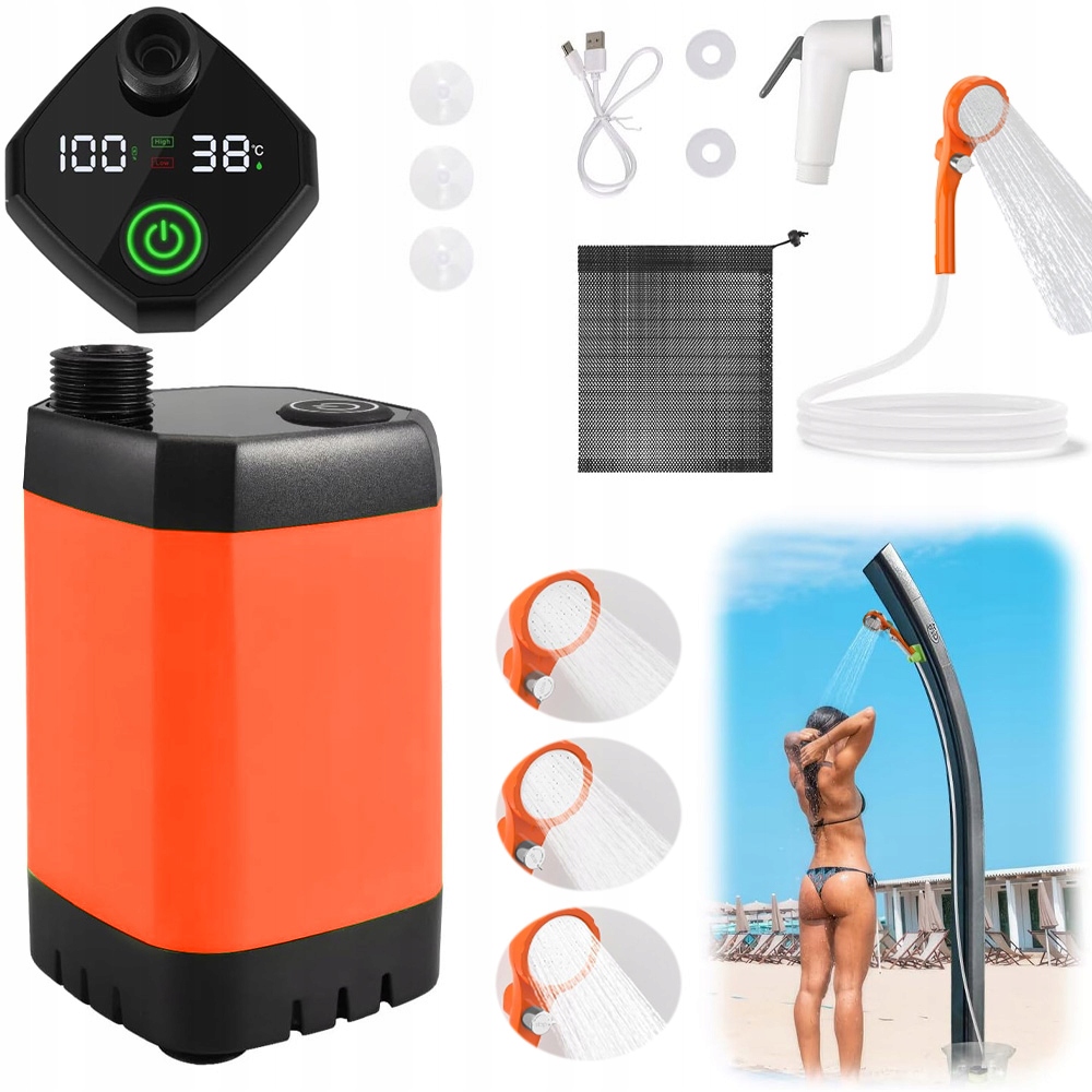 Turistická Sprcha Kempingová 4 Režimy Průtoku Vody 6000MAH Hadice 2M S Čerpadlem