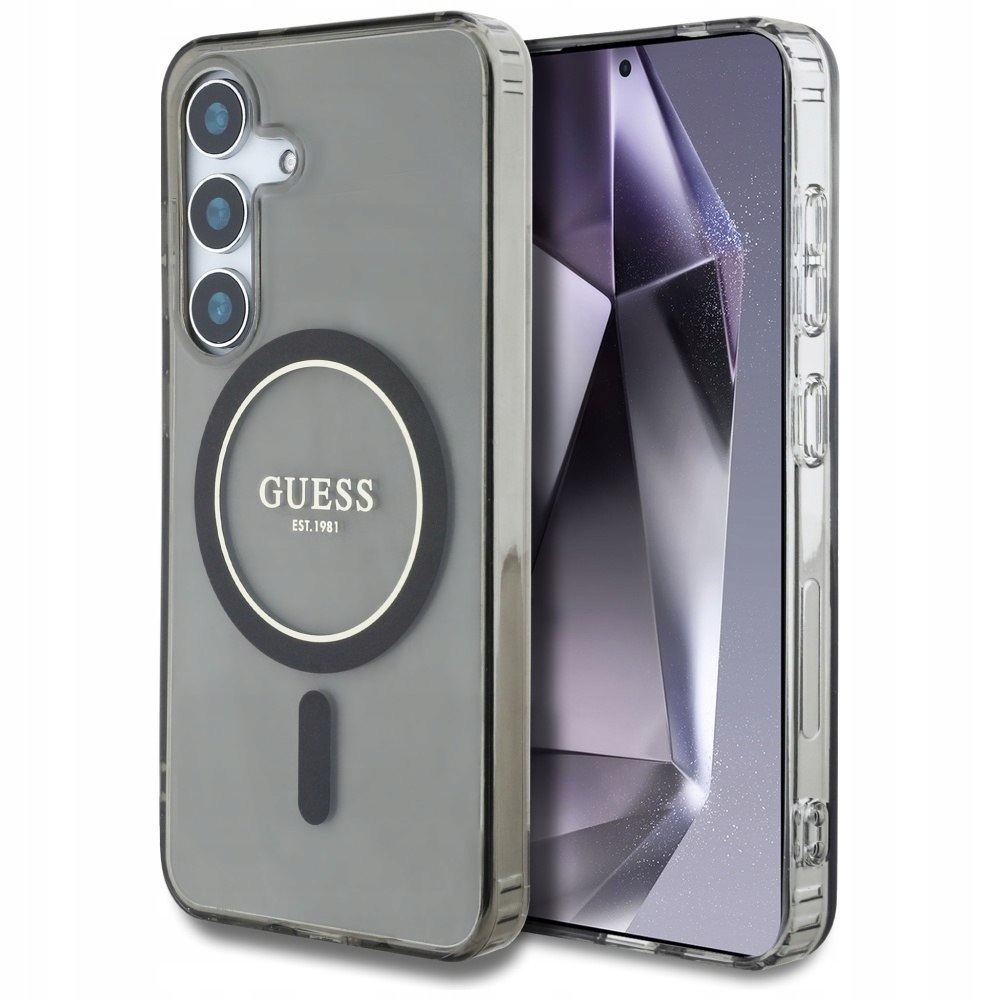 Etui Guess Glitter Circle Classic Logo MagSafe do Samsung Galaxy S25 czarny