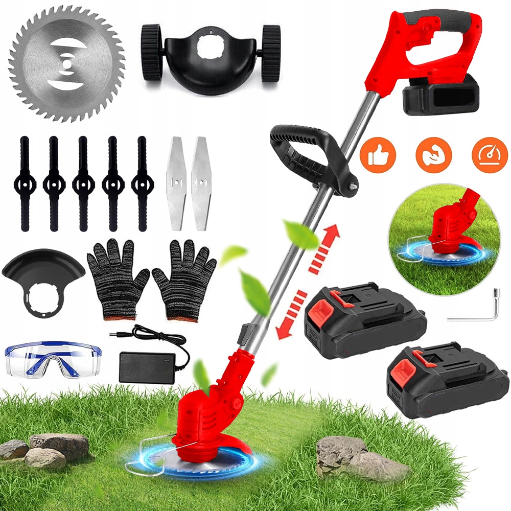 Akumulatorowa Podkaszarka Kosa Wykaszarka Do Trawy Zestaw Na Kołach 2x Aku