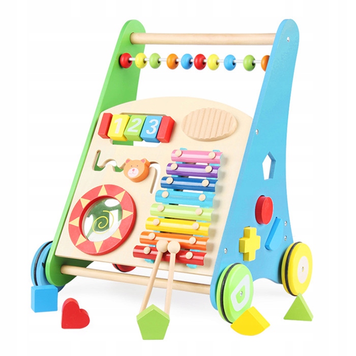 

Drewniany Edukacyjny Chodzik Pchacz Jeździk Sorter