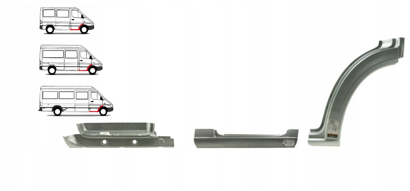 Próg + stopień + reperaturka nadkola MB Sprinter / VW LT 95 - 06 Prawa str. Producent części Inny