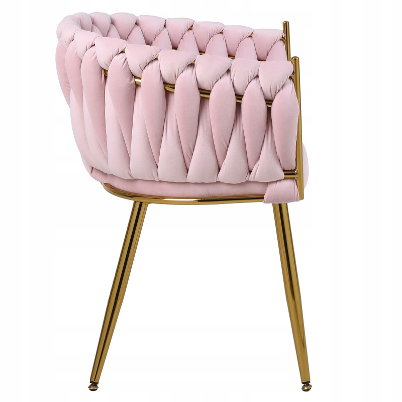 FOTEL KRZESŁO WELUROWE TAPICEROWANE RISO PUDROWY RÓŻ NOGI ZŁOTE Model RISO-PP-GL