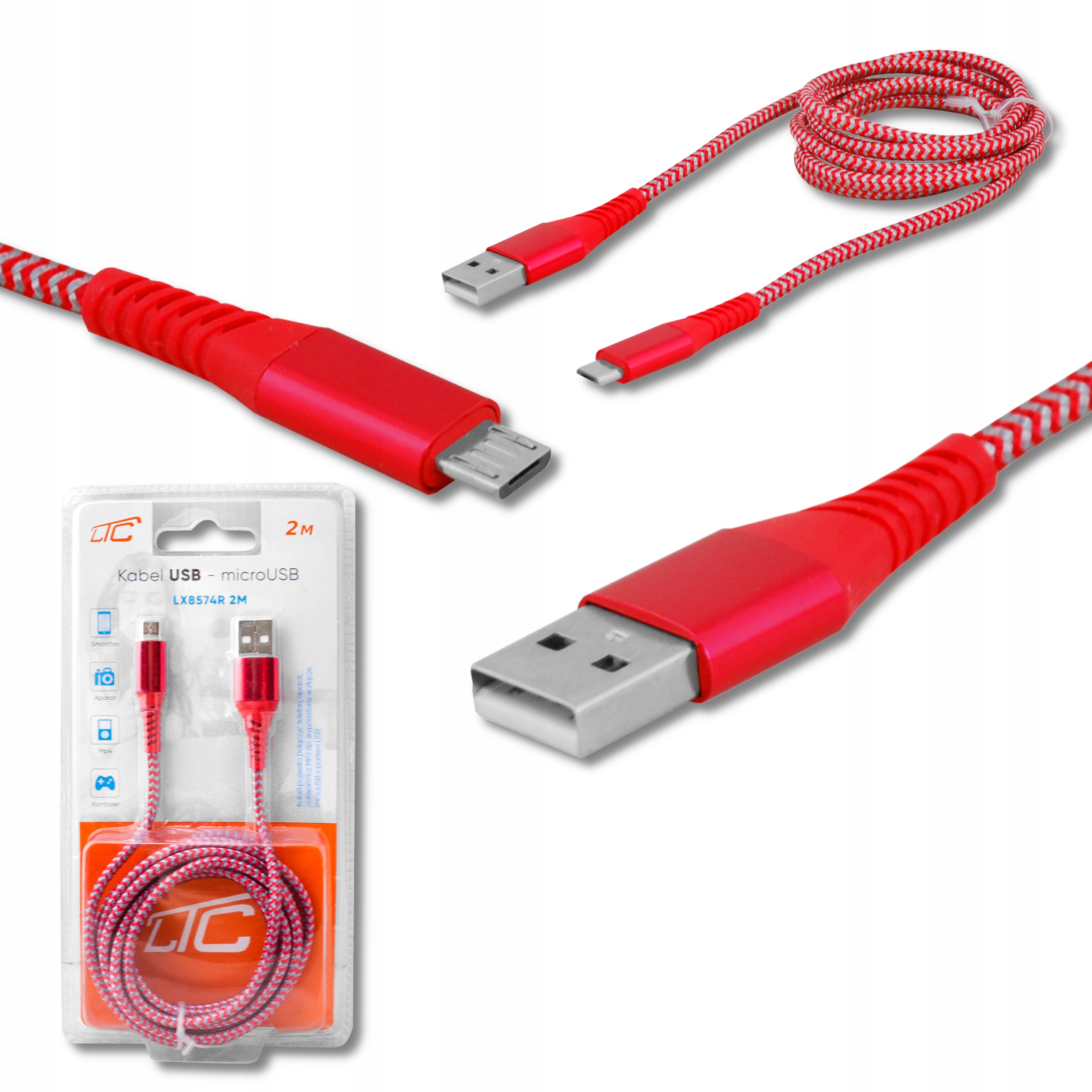 

Kabel Usb Micro Usb 2M Czerwony Red