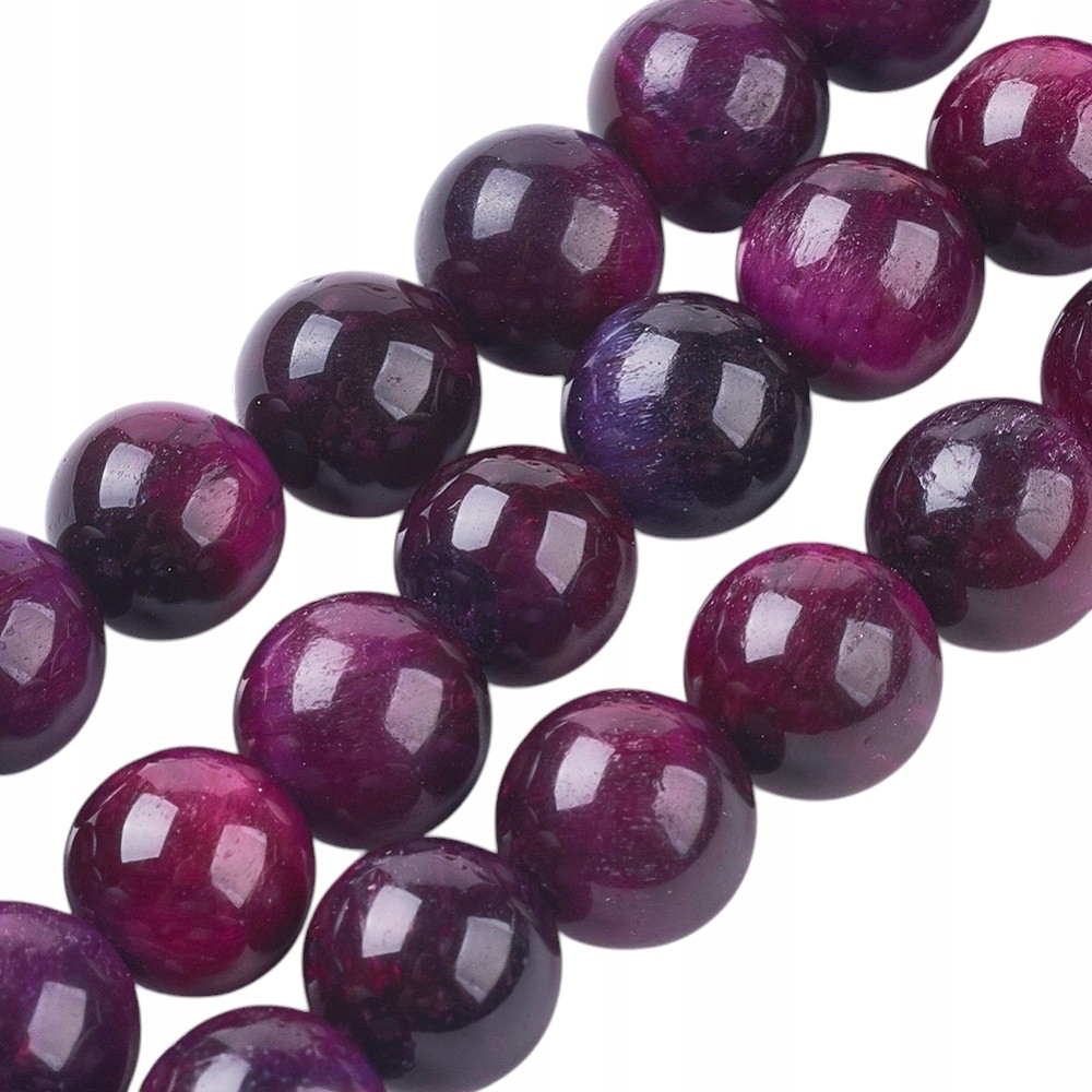 Přírodní Tygří oko Fialové Kámen Korálky Koule 6mm Provázek cca 60ks