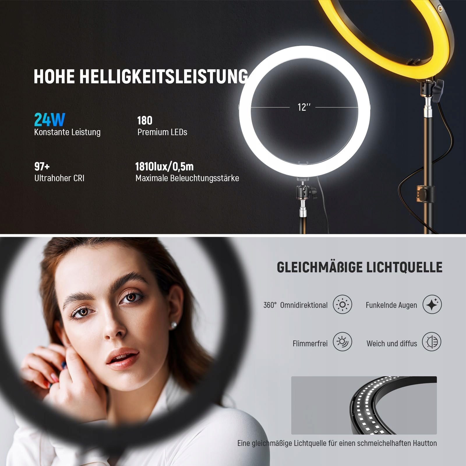 NEEWER 30cm 24W LED Ring Światło Telefon Dwukolorowe 2900K-7000K USB Typ C — miniatura 2