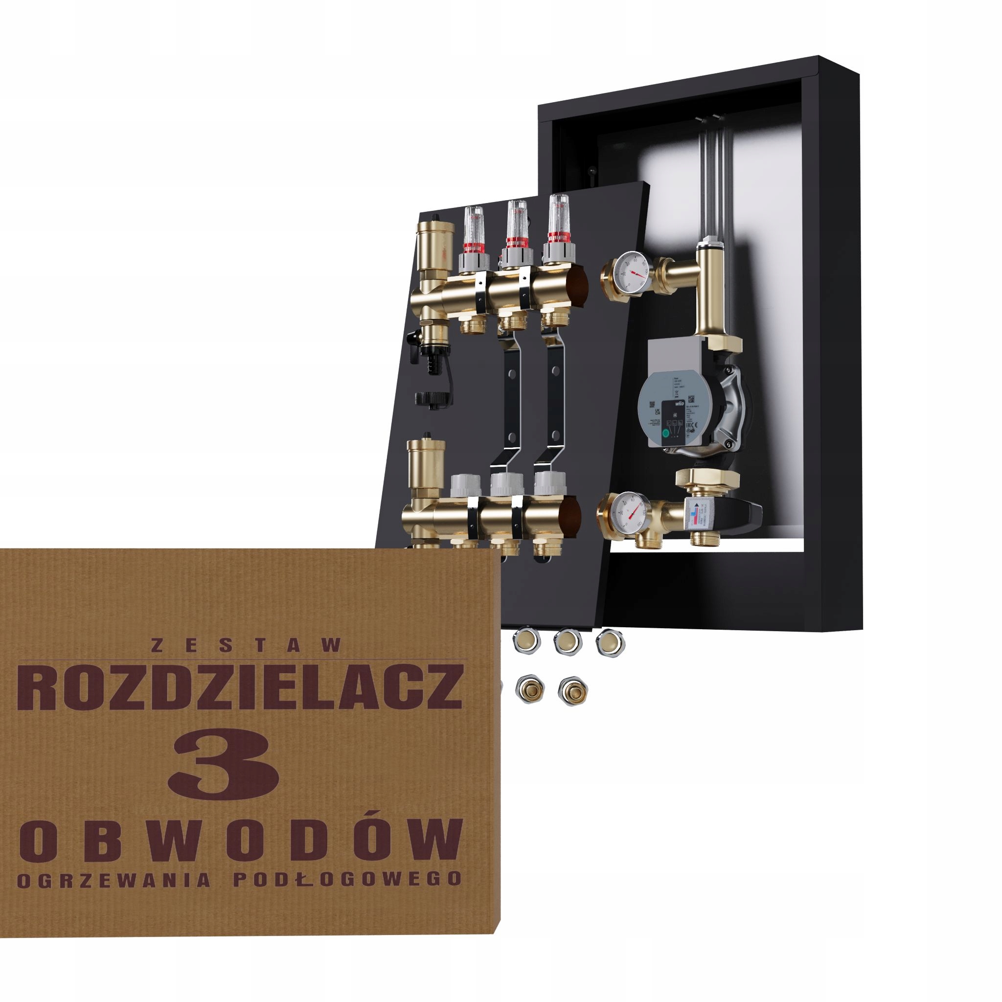 Rozdělovač pro podlahovku 3 okruhy s čerpací skupinou Wilo nástěnný Pex