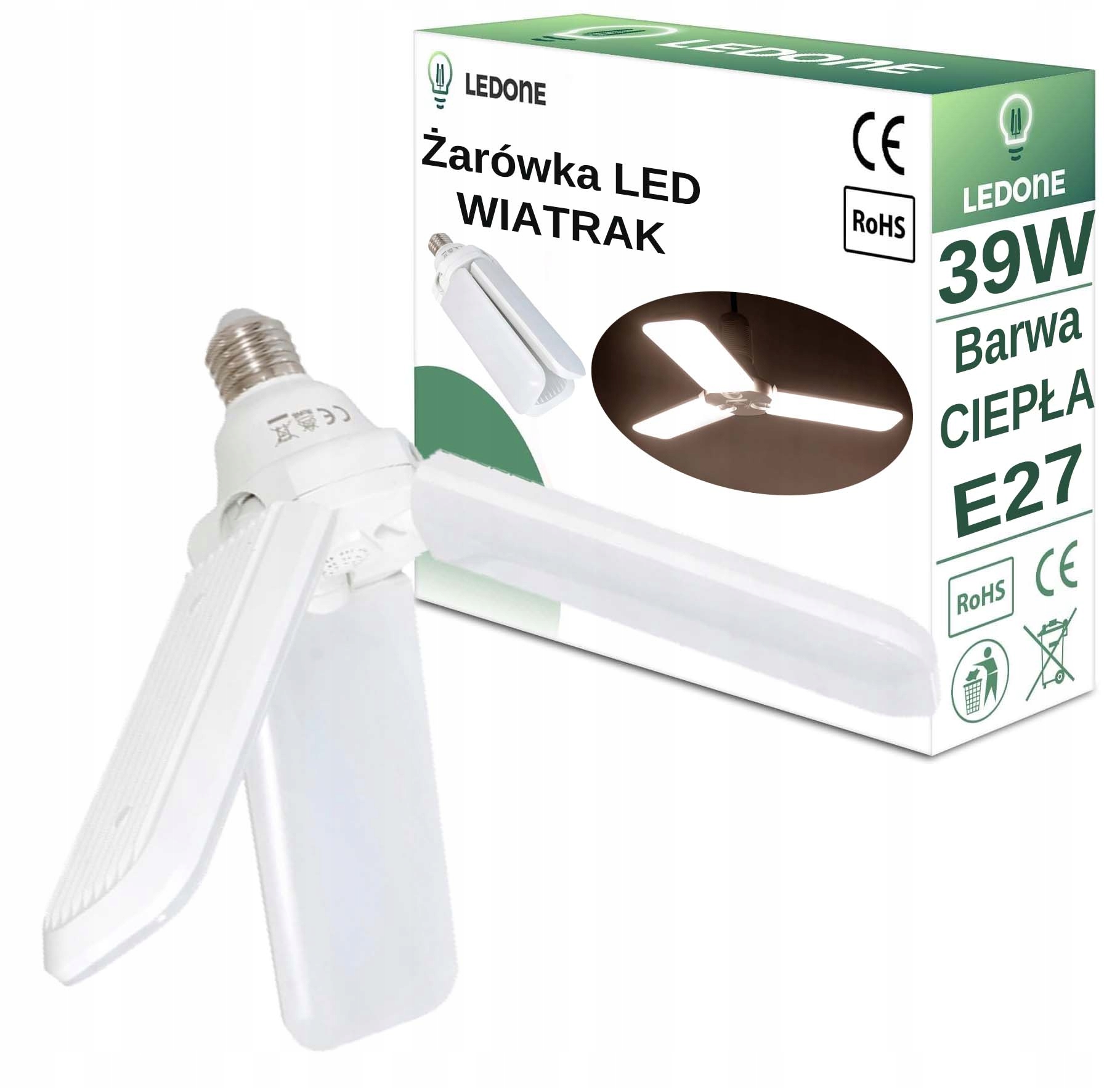 

Żarówka Led E27 moc 39W wiatrak rozkładana lampa