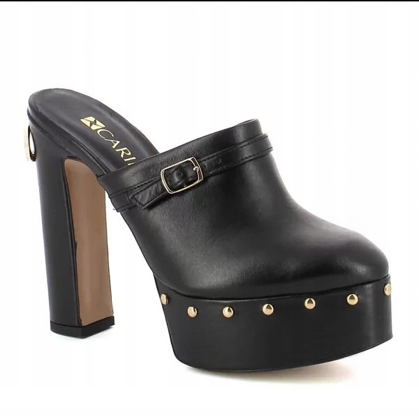 Carinii B9432-E50 Černé Kožené Nazouváky Na Sloupku VEL.39