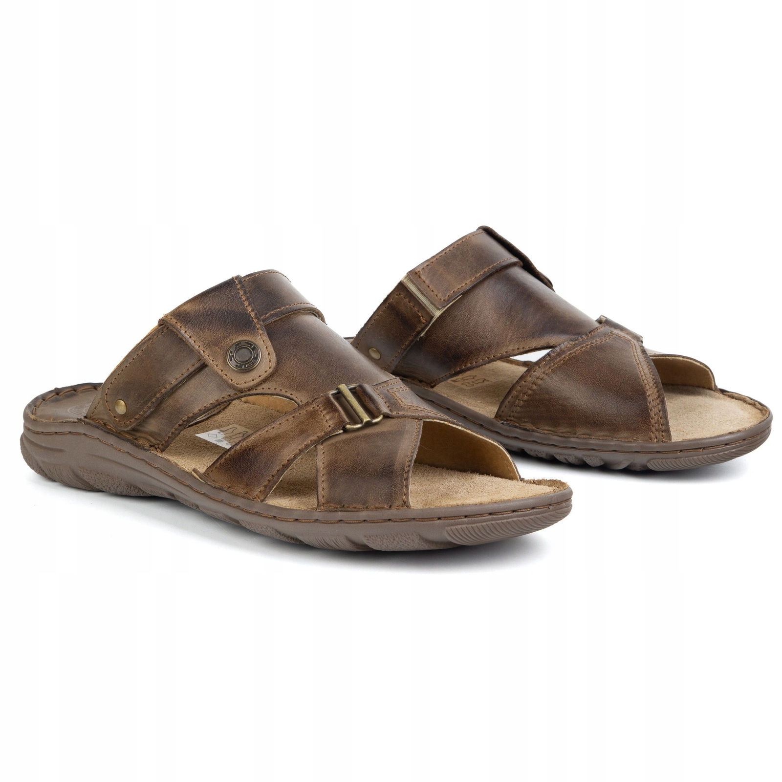 Skórzane klapki męskie Łukpol model z zapiętkiem 866 brązowe 44