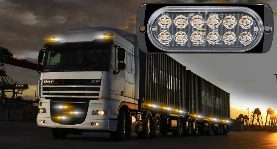 LAMPA 12 LED OSTRZEGAWCZA STROBOSKOP POMOC LAWETA Kolor pomarańczowy