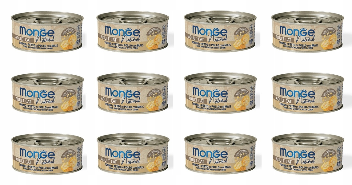 Levně Monge Natural – tuňák, kuře a kukuřice 12 x 80 g