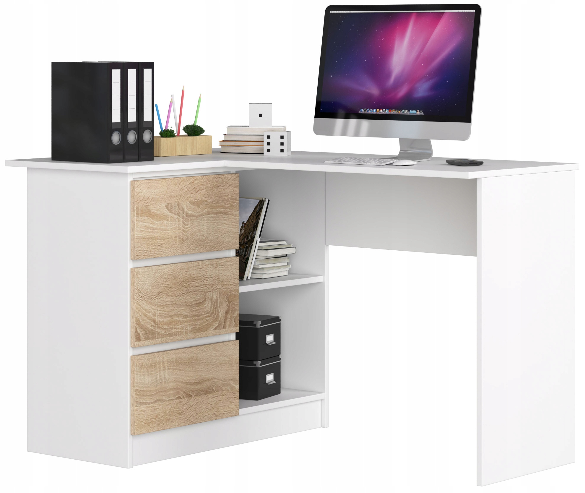 

Biurko Narożne Laptop B16 Lewe 124cm Biały-sonoma