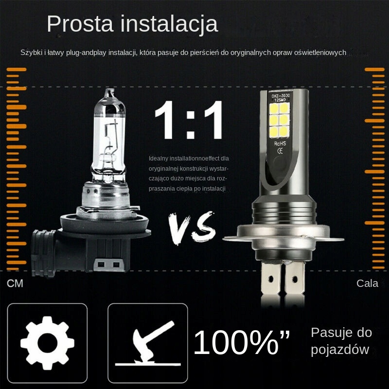 HOMOLOGACJA ŻARÓWKI CREE H7 LED 20000LM ŻARÓWKA 2x Liczba elementów w zestawie 1 szt.