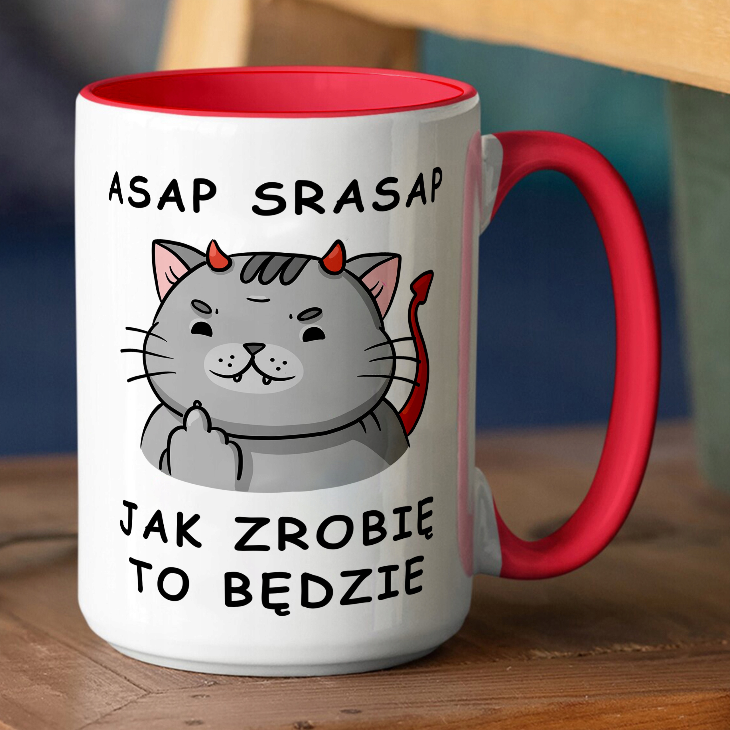DUŻY Kubek Ucho Wnętrze Czerw 440ml ASAP SRASAP 01 Kod producenta Śmieszny Prezent Kubek do Pracy