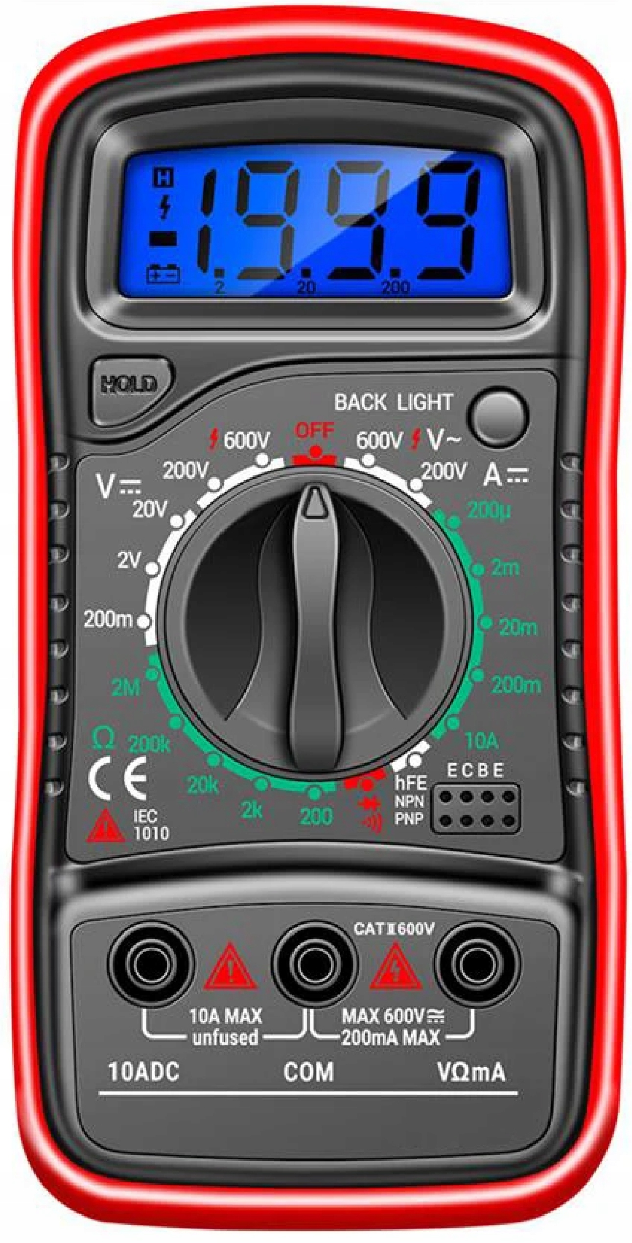 Multimetr ręczny LCD z pomiarem AC/DC, rezystancji i wzmocnienia