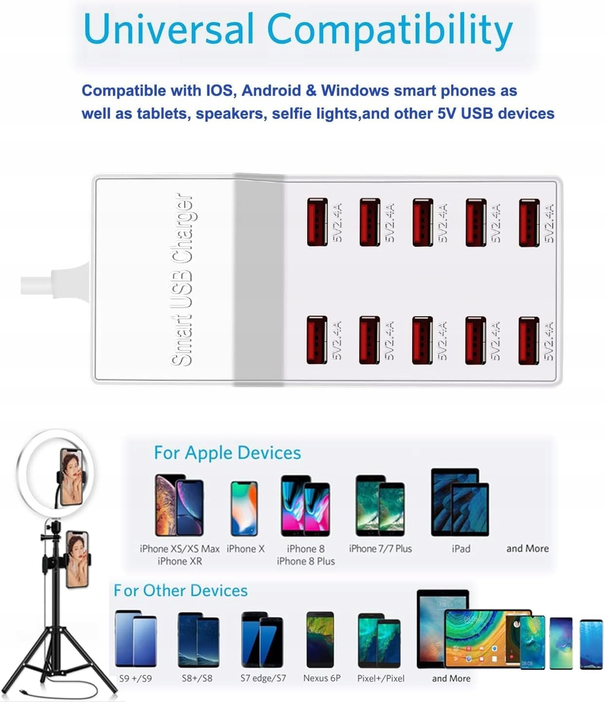 BINAMAO 50W 10-Port USB Charger for iPhone iPad Samsung Huawei — miniatura 9