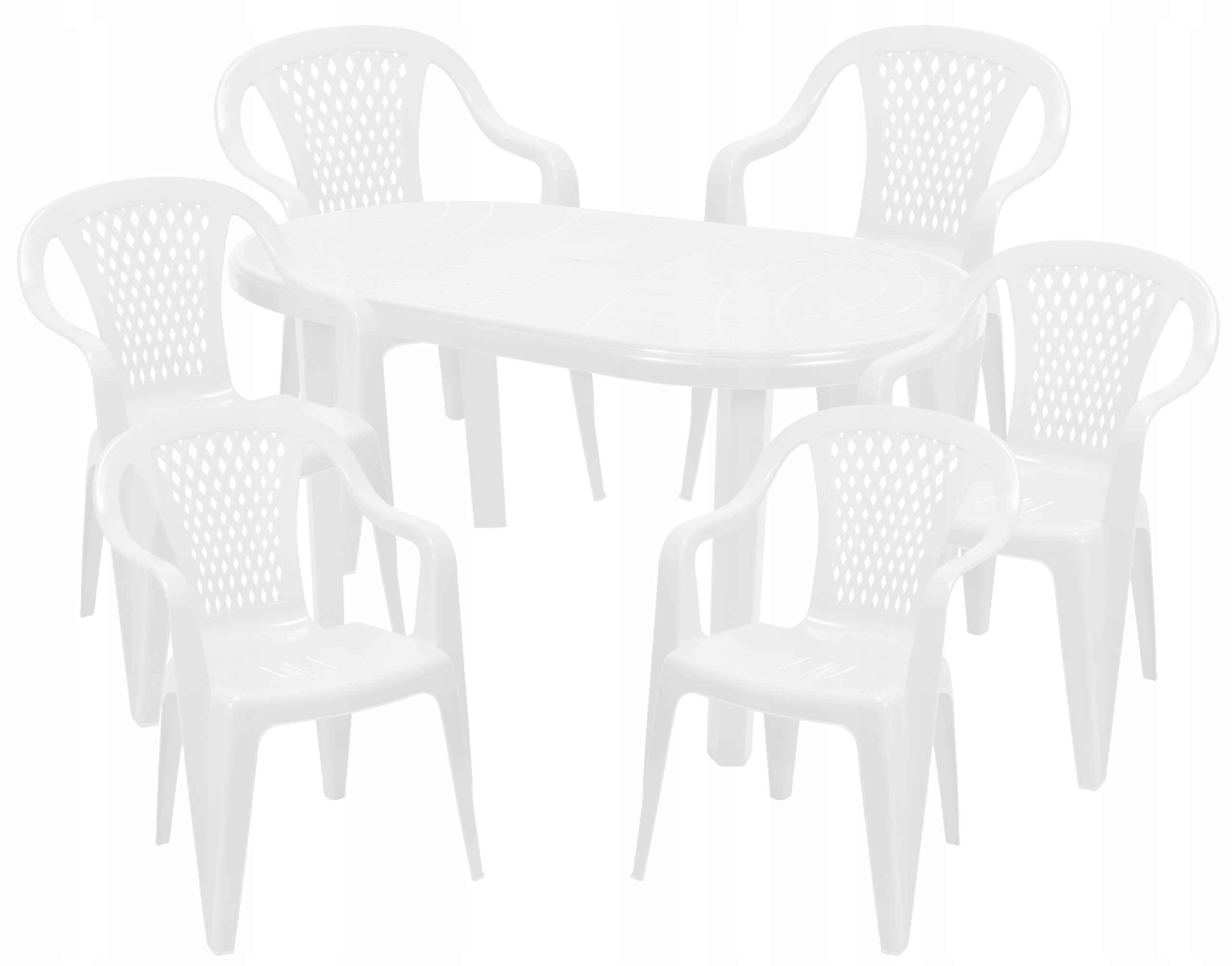 

Mocny Zestaw 6+1 Duży Stół Plastik Ogród Biały