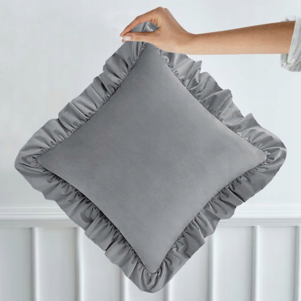 POSZEWKA WELUROWA 40x40 Z FALBANĄ PLUSZ VELVET KOLOR FALBANKA JASNY SZARY Długość 40 cm