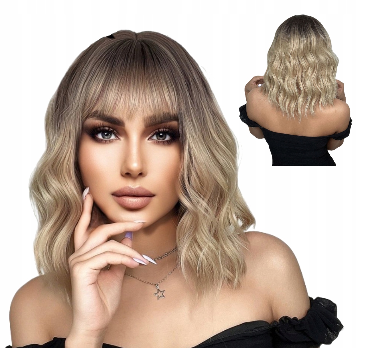 Dámská paruka Blond Ombre popelavá vlnitá s hřebínkem Vlasy jako přírodní