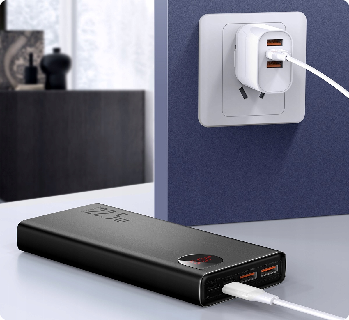 MOCNY POWERBANK BASEUS 20000MAH POWER BANK 22.5W PD USB USB-C TYP-C QC 3.0 Stan opakowania oryginalne