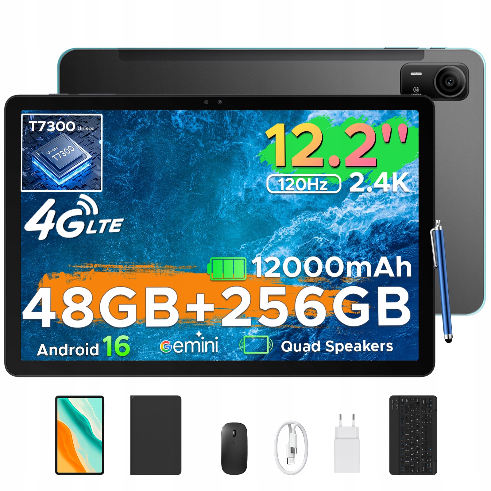 Tablet Pockam P12PRO 12" Android16 12/256GB 12000mAh 120Hz WiFi Gps 4G Lte